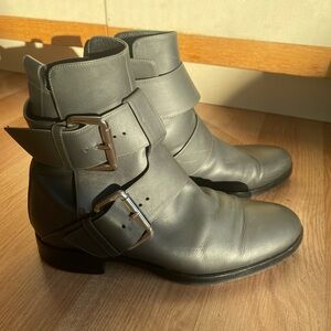Pierre Hardy Gray Leather Buckle Ankle Boots